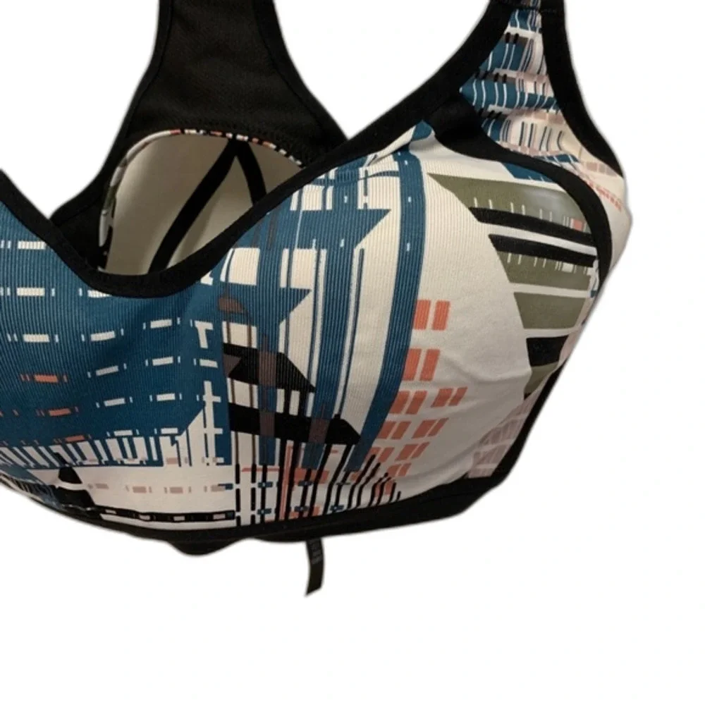 Victoria’s Secret Sport Black Geo Print Strappy Back Underwire Sports Bra Sz 32D